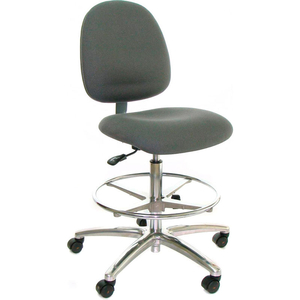 ESD STOOL WITH FOOTREST - MID-BACK - FABRIC - BLACK - ALUMINUM BASE by Industrial Seating