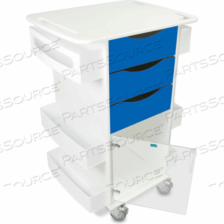DELUXE MEDICAL CART WITH CLEAR HINGED DOOR, GLOBAL BLUE, 23"W X 19"D X 35"H by TrippNT, Inc