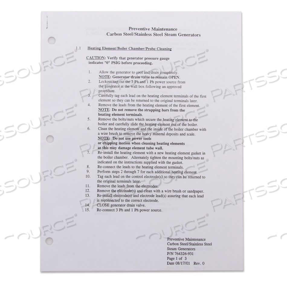 PM INSTRUCTION MANUAL FOR STEAM GENERATOR by STERIS Corporation PM INSTRUCTION MANUAL FOR STEAM GENERATOR by STERIS Corporation