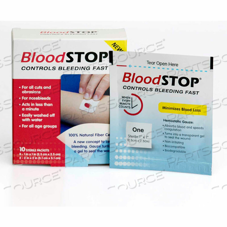 BLOODSTOP HEMOSTATIC MATRIX FOR EXTERNAL WOUNDS 1" X 1", 20/PER BOX by Lifescience PLUS BLOODSTOP HEMOSTATIC MATRIX FOR EXTERNAL WOUNDS 1" X 1", 20/PER BOX by Lifescience PLUS
