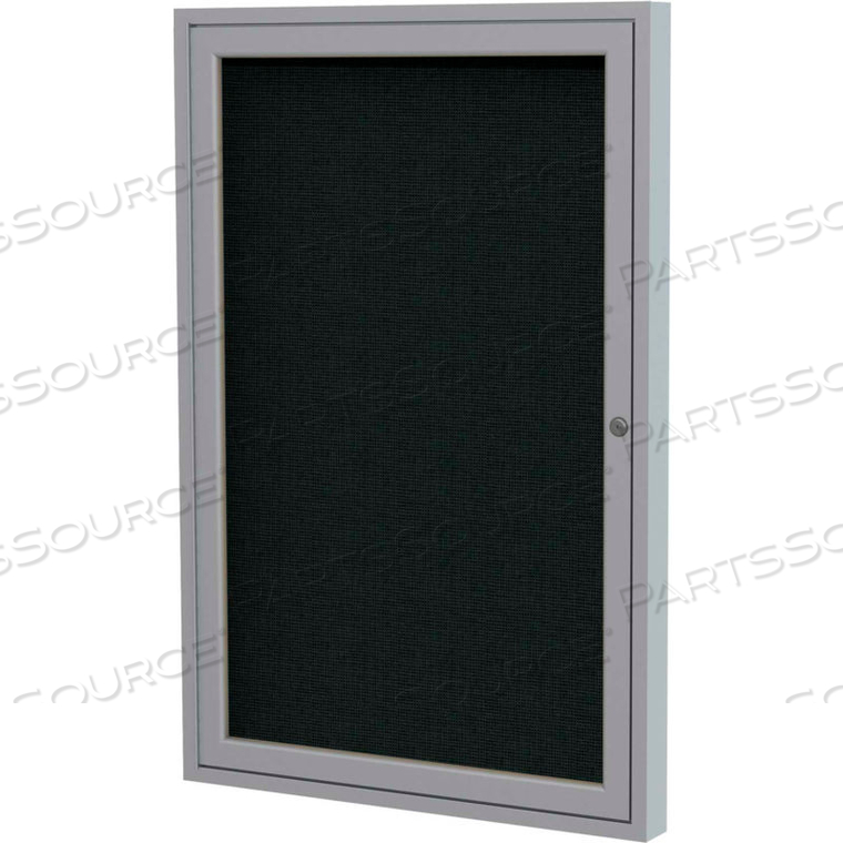 BULLETIN BOARD - 1 DOOR - BLACK FABRIC W/SILVER FRAME - 24" X 18" 