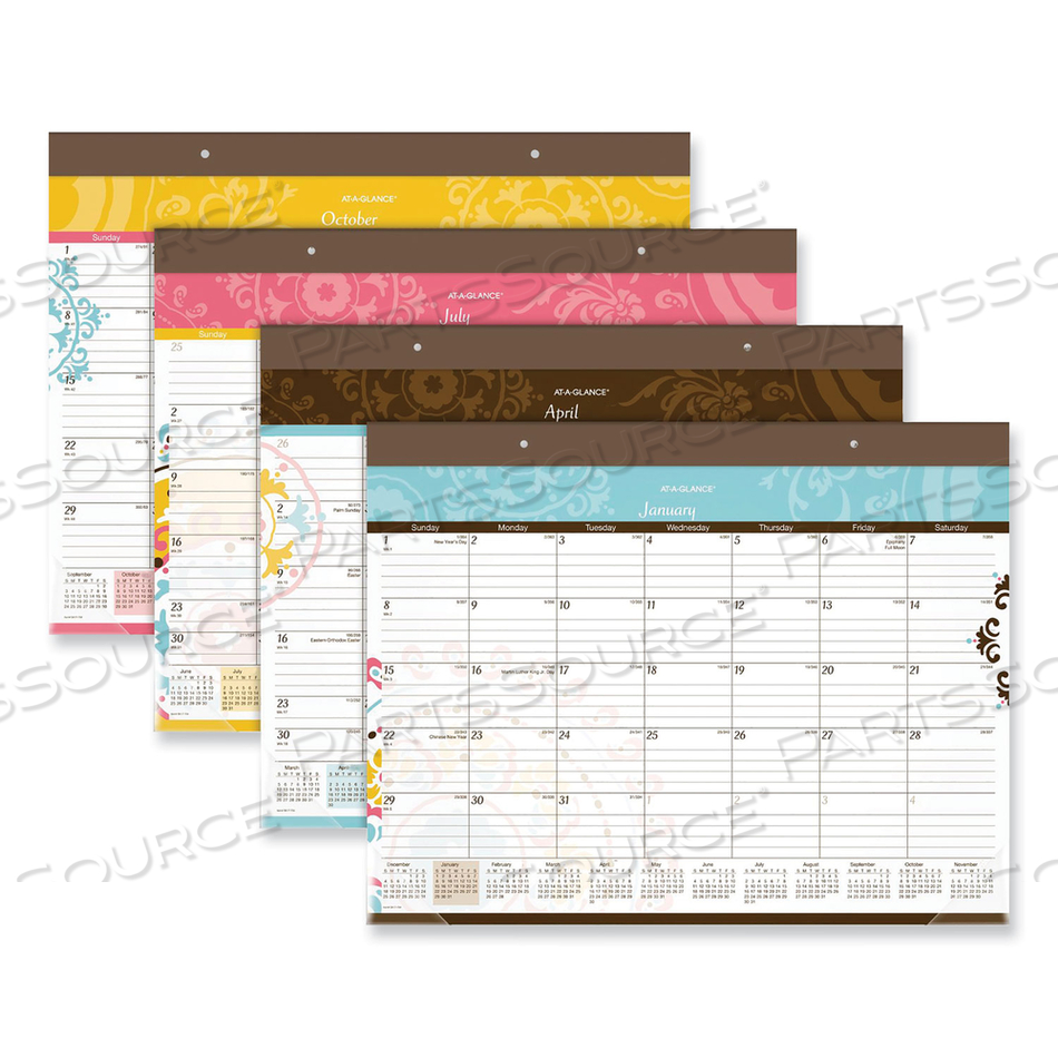 SUZANI MONTHLY DESK PAD CALENDAR, MEDALLION ARTWORK, 21.75 X 17, BROWN BINDING, MULTICOLOR SHEETS, 12-MONTH (JAN-DEC): 2023 