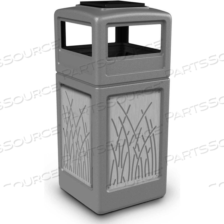 42 GALLON ASHTRAY-LID SQUARE WASTE CONTAINER, GRAY W/STAINLESS STEEL REEDS PANELS by Dci Marketing