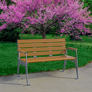 FROG FURNISHINGS RECYCLED PLASTIC 4 FT. PLAZA BENCH - SILVER FRAME WITH CEDAR SLATS by Jayhawk Plastics