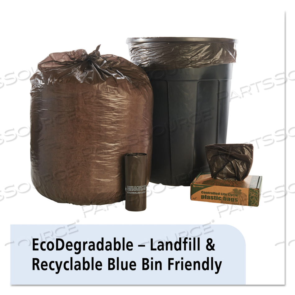 CONTROLLED LIFE-CYCLE PLASTIC TRASH BAGS, 30 GAL, 0.8 MIL, 30" X 36", BROWN by Envision CONTROLLED LIFE-CYCLE PLASTIC TRASH BAGS, 30 GAL, 0.8 MIL, 30" X 36", BROWN by Envision