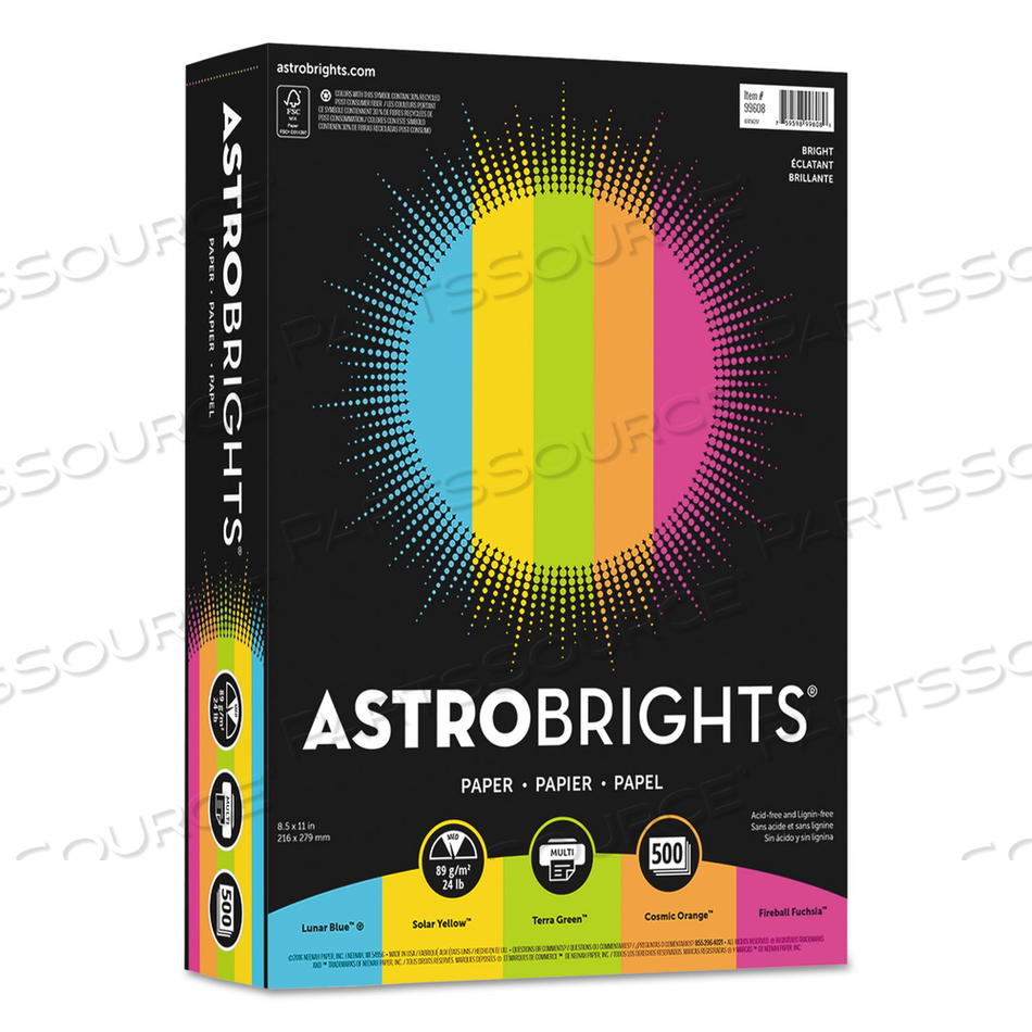 COLOR PAPER -"BRIGHT" ASSORTMENT, 24 LB BOND WEIGHT, 8.5 X 11, ASSORTED BRIGHT COLORS by Astrobrights COLOR PAPER -"BRIGHT" ASSORTMENT, 24 LB BOND WEIGHT, 8.5 X 11, ASSORTED BRIGHT COLORS by Astrobrights