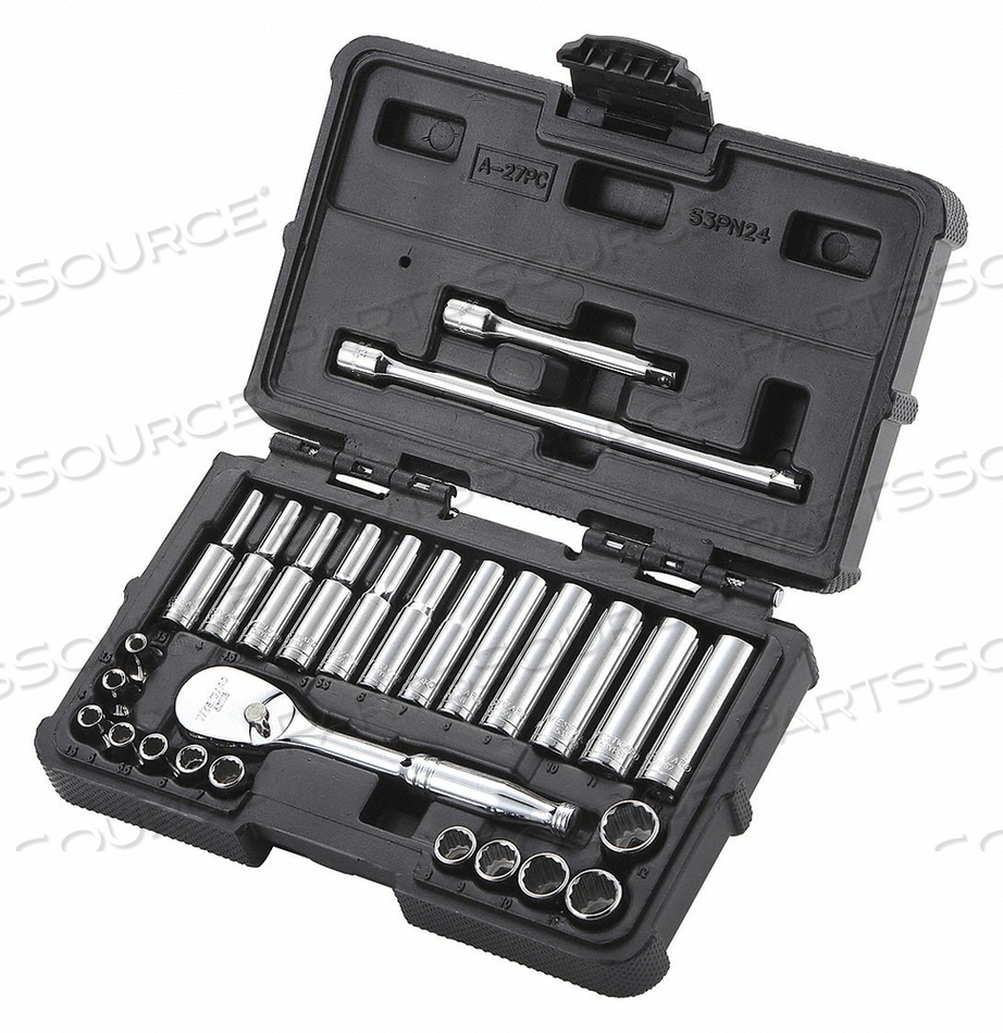 SOCKET SET 1/4 METRIC CHROME 27PCS by Westward