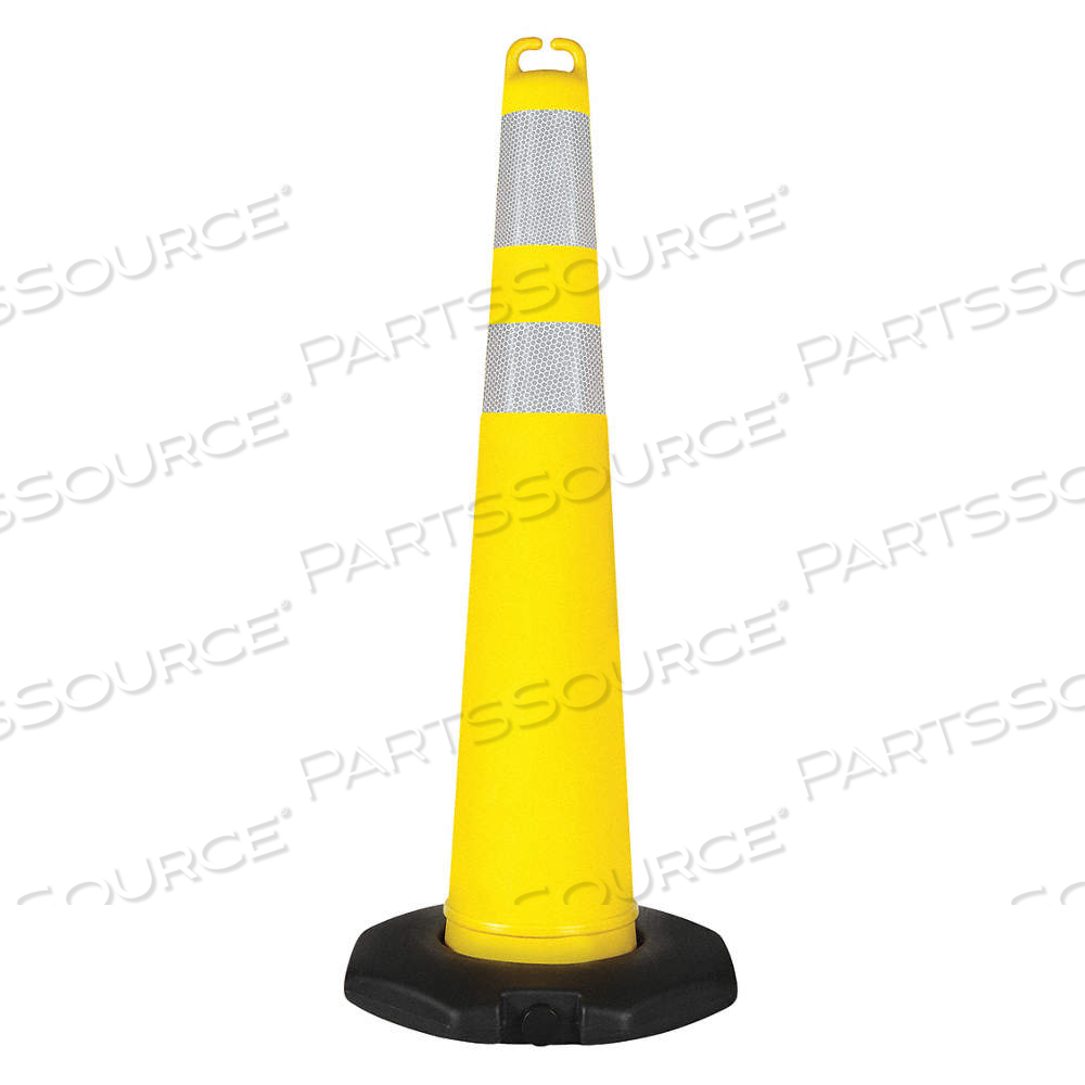 TRAFFIC CONE, GRABBER TOP, 2 REFLECTIVE STRIPES, (1) 4 IN/(1) 6 IN, 42 IN HT, YELLOW, ENGINEER by Approved Vendor