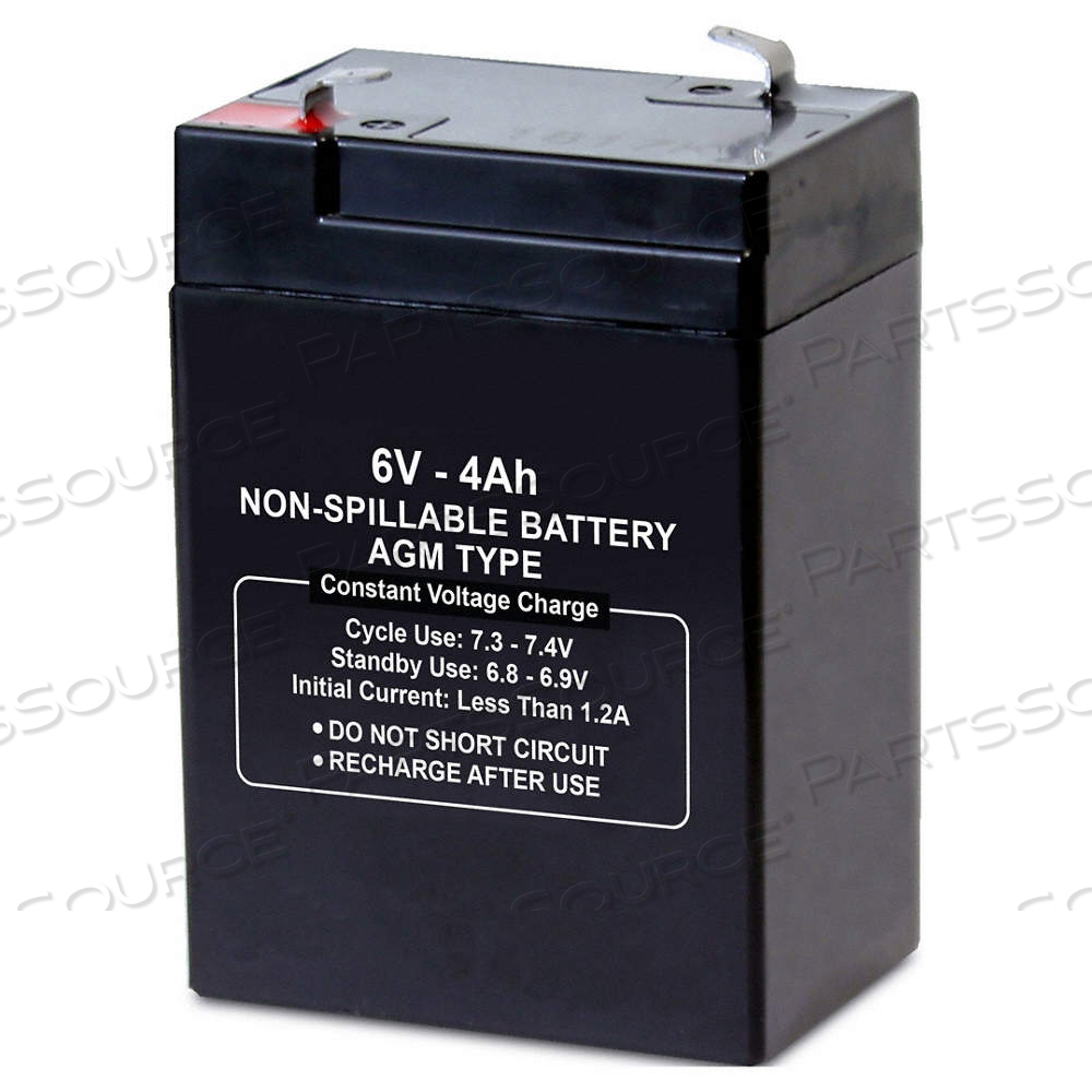 SEALED LEAD ACID BATTERY, 6V DC, 4 AH CAPACITY, 3.98 IN HT, 2.78 IN WD, 1.88 IN DP by Approved Vendor SEALED LEAD ACID BATTERY, 6V DC, 4 AH CAPACITY, 3.98 IN HT, 2.78 IN WD, 1.88 IN DP by Approved Vendor