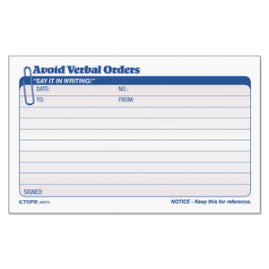 AVOID VERBAL ORDERS MANIFOLD BOOK, TWO-PART CARBONLESS, 6.25 X 4.25, 50 FORMS TOTAL by Tops