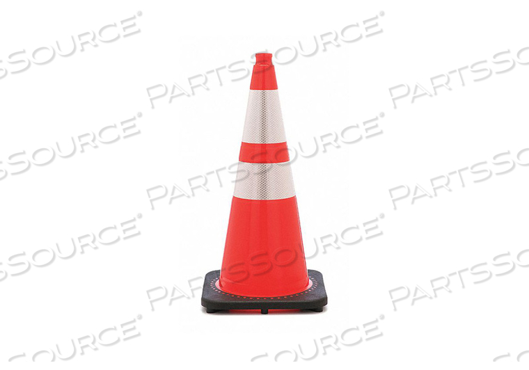 TRAFFIC CONE, NIGHT OR HIGH SPEED ROADWAY (45 MPH OR HIGHER), REFLECTIVE, 28 IN CONE HT, ORANGE, PVC by JBC Safety Plastic, Inc. TRAFFIC CONE, NIGHT OR HIGH SPEED ROADWAY (45 MPH OR HIGHER), REFLECTIVE, 28 IN CONE HT, ORANGE, PVC by JBC Safety Plastic, Inc.