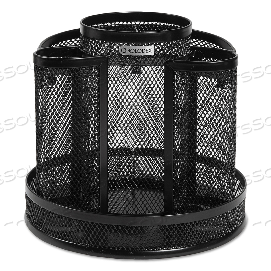 WIRE MESH SPINNING DESK SORTER, 8 COMPARTMENTS, STEEL MESH, 6.5" DIAMETER X 6.5"H, BLACK by Rolodex WIRE MESH SPINNING DESK SORTER, 8 COMPARTMENTS, STEEL MESH, 6.5" DIAMETER X 6.5"H, BLACK by Rolodex