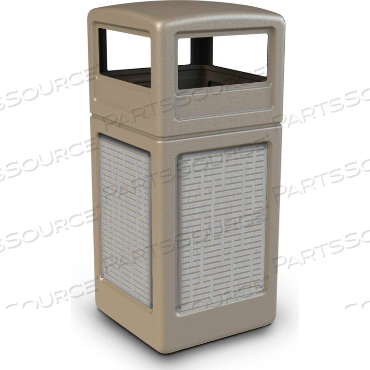 42 GALLON DOME-LID SQUARE WASTE CONTAINER, BEIGE W/STAINLESS STEEL HORZ LINES PANELS by Dci Marketing