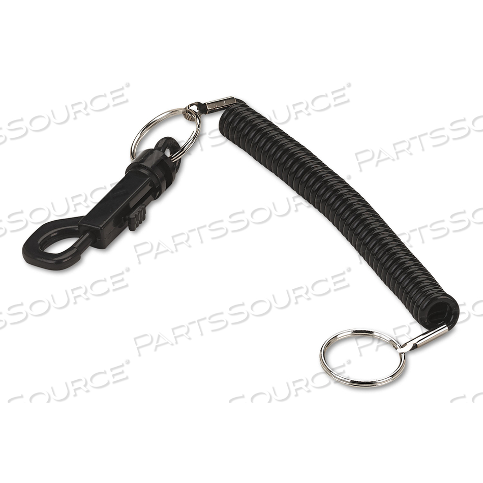 KEY COIL CHAIN 'N CLIP WEARABLE KEY ORGANIZER, FLEXIBLE COIL, BLACK 