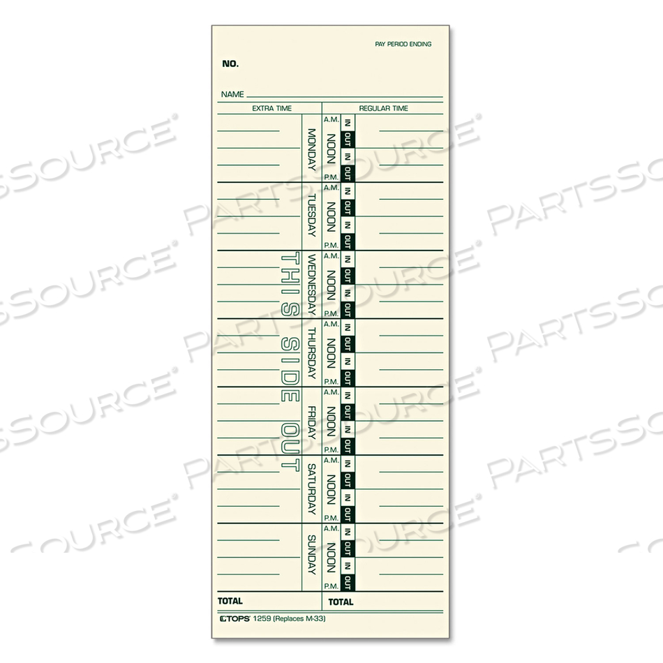 TIME CLOCK CARDS, REPLACEMENT FOR M-33, ONE SIDE, 3.5 X 9 by Tops
