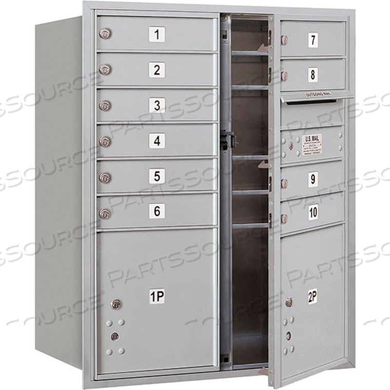 4C HORIZONTAL MAILBOX, 37-1/2"H, DOUBLE, 10 MB1/2 PL DOORS, FRONT LOAD, ALUMINUM, USPS by Salsbury Industries 4C HORIZONTAL MAILBOX, 37-1/2"H, DOUBLE, 10 MB1/2 PL DOORS, FRONT LOAD, ALUMINUM, USPS by Salsbury Industries