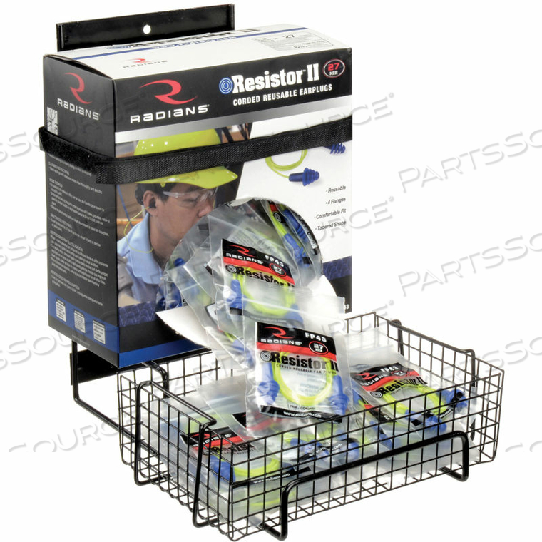 200 PAIR FOAM EARPLUG DISPENSER BOX RACK WITH ANTI-SPILL WIRE TRAY, 10-1/2"L by Horizon Mfg Enterprises, Inc