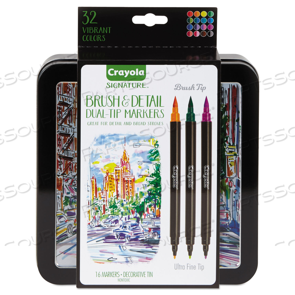 BRUSH AND DETAIL DUAL ENDED MARKERS, EXTRA-FINE BRUSH/BULLET TIPS, ASSORTED COLORS by Crayola