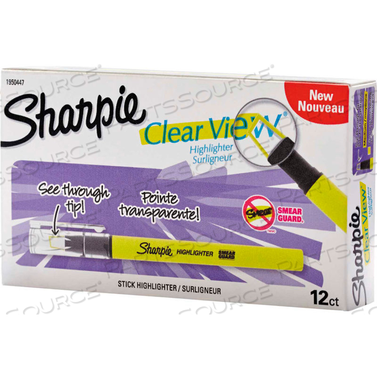CLEARVIEW PEN-STYLE HIGHLIGHTER - FINE CHISEL TIP - FLUORESCENT YELLOW INK - DOZEN 