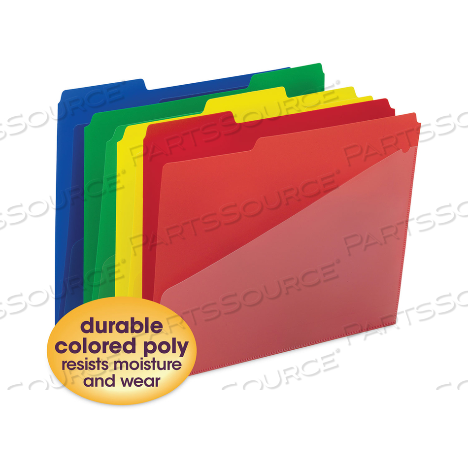 POLY COLORED FILE FOLDERS WITH SLASH POCKET, 1/3-CUT TABS: ASSORTED, LETTER SIZE, 0.75" EXPANSION, ASSORTED COLORS by Smead