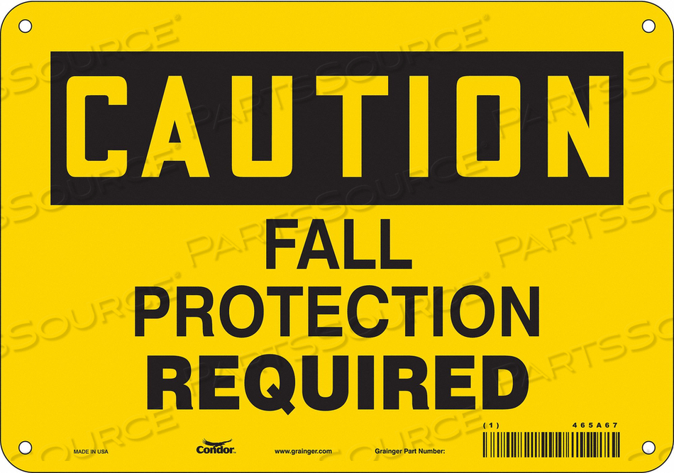 SAFETY SIGN, VERTICAL RECTANGLE, NUMBER OF PRINTED SIDES 1, ENGLISH, SIGN FORMAT TRADITIONAL OSHA, SIGN LEGEND FALL PROTECTION REQUIRED, SIG by Condor SAFETY SIGN, VERTICAL RECTANGLE, NUMBER OF PRINTED SIDES 1, ENGLISH, SIGN FORMAT TRADITIONAL OSHA, SIGN LEGEND FALL PROTECTION REQUIRED, SIG by Condor
