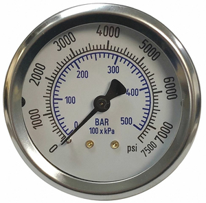 PRESSURE GAUGE 0 TO 7500 PSI 2-1/2 DIAL by Thuemling Instrument Group