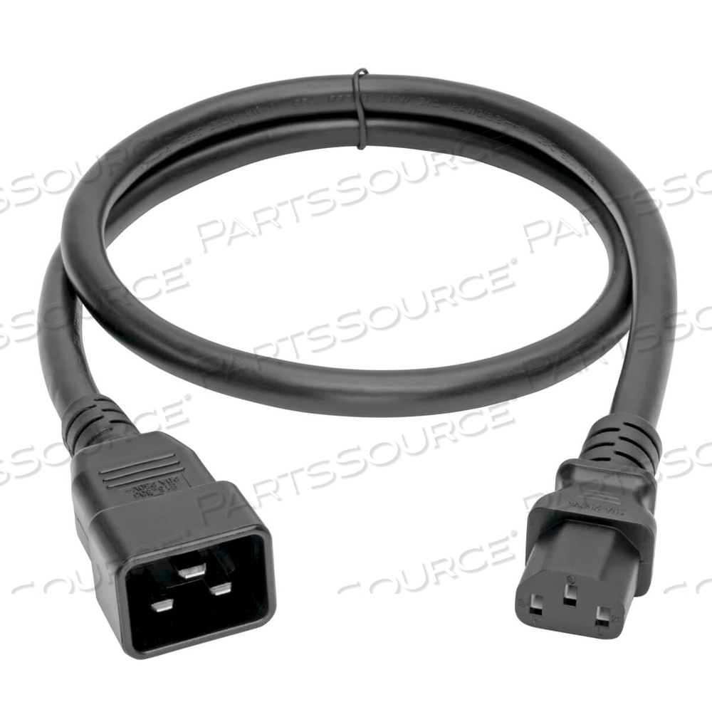 POWER CORD, 3 FT, 15 A, 100 - 250 V, 12 AWG, IEC 320-C20 TO IEC 320-C13, BLACK by Tripp Lite POWER CORD, 3 FT, 15 A, 100 - 250 V, 12 AWG, IEC 320-C20 TO IEC 320-C13, BLACK by Tripp Lite