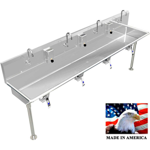 STAINLESS STEEL SINK, 4 USER W/KNEE VALVE OPERATED VALVES STRAIGHT LEGS 80"L X 20"W X 8"D by Best Sheet Metal, Inc. STAINLESS STEEL SINK, 4 USER W/KNEE VALVE OPERATED VALVES STRAIGHT LEGS 80"L X 20"W X 8"D by Best Sheet Metal, Inc.
