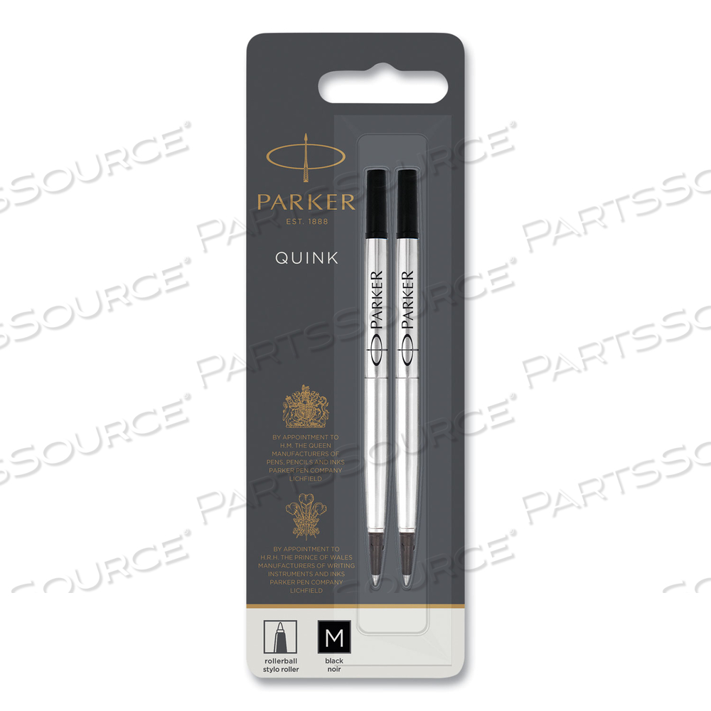 QUINK REFILL FOR PARKER ROLLERBALL PEN, MEDIUM TIP, BLACK INK by Parker
