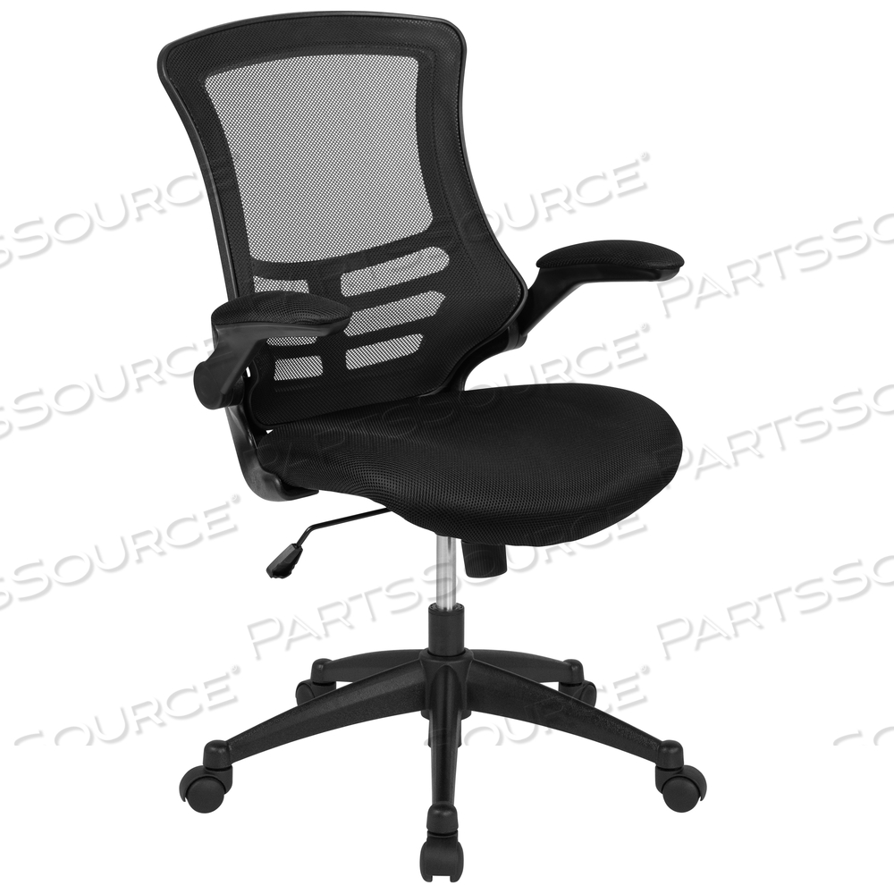 KELISTA MID-BACK BLACK MESH SWIVEL ERGONOMIC TASK OFFICE CHAIR WITH FLIP-UP ARMS by Flash Furniture
