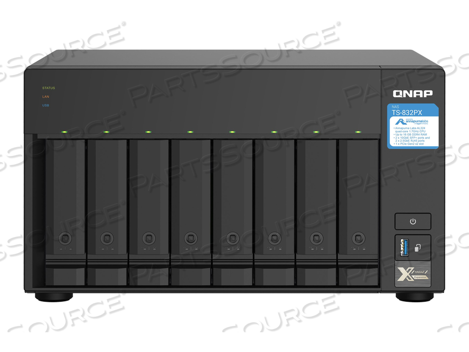 TS-832PX-4G, NAS SERVER, 8 BAYS, SATA 6GB/S, RAID 0, 1, 5, 6, 10, 50, JBOD, 60, RAM 4 GB, GIGABIT ETHERNET / 2.5 GIGABIT ETHERNET / 10 GIGAB by QNAP Security