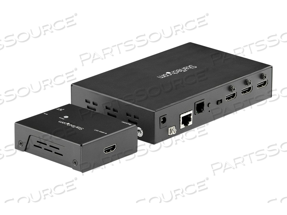 HDMI EXTENDER OVER CAT6/5E WITH 3 PORT VIDEO SWITCH, 4K 30HZ/115FT, HDBASET HDMI TRANSMITTER AND RECEIVER KIT, IR CONTROL, 4K VIDEO OVER ETH by StarTech.com Ltd. HDMI EXTENDER OVER CAT6/5E WITH 3 PORT VIDEO SWITCH, 4K 30HZ/115FT, HDBASET HDMI TRANSMITTER AND RECEIVER KIT, IR CONTROL, 4K VIDEO OVER ETH by StarTech.com Ltd.