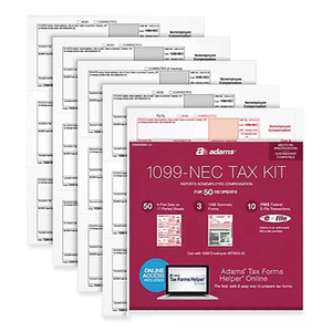 1099-NEC + 1096 TAX FORM KIT WITH E-FILE CODE, INKJET/LASER, FIVE-PART CARBONLESS, 8.5 X 3.67, 3 FORMS/SHEET, 50 FORMS TOTAL by Adams