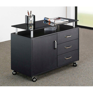 TECHNI MOBILI DELUXE ROLLING GLASS TOP STORAGE CABINET, 31-1/2"W X 16"D X 23-1/4"H, GRAPHITE by Rta Products LLC