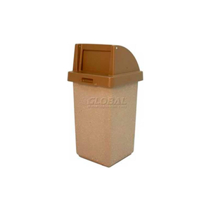 CONCRETE WASTE RECEPTACLE W/RED PUSH DOOR LID, 20" X 20" GRAY/TAN by Wausau Tile