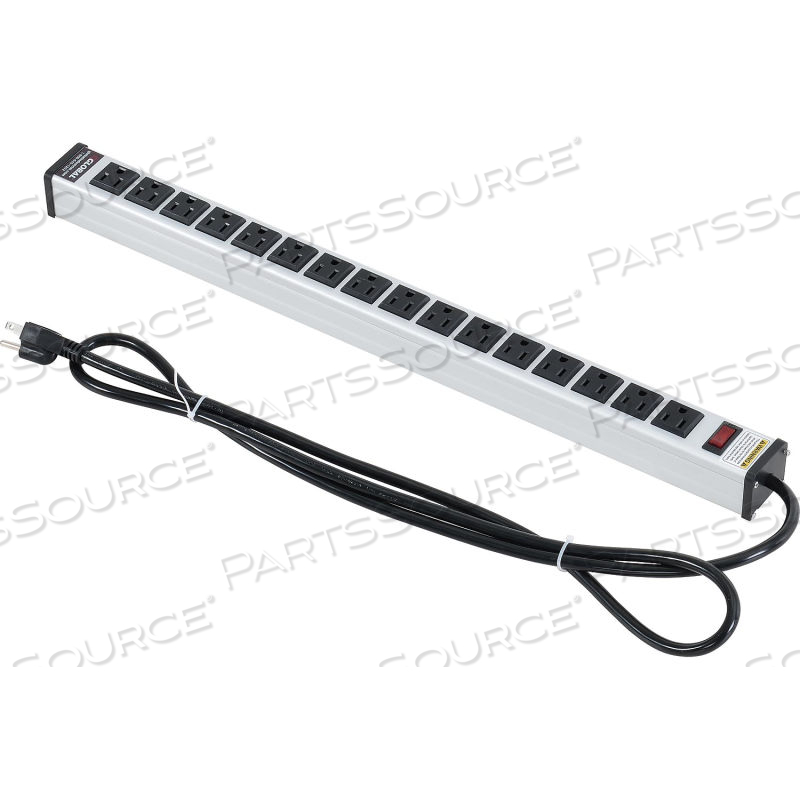 24-IN. 16 OUTLET ALUMINUM POWER STRIP WITH 15-FT CORD ETL/CETL by Approved Vendor