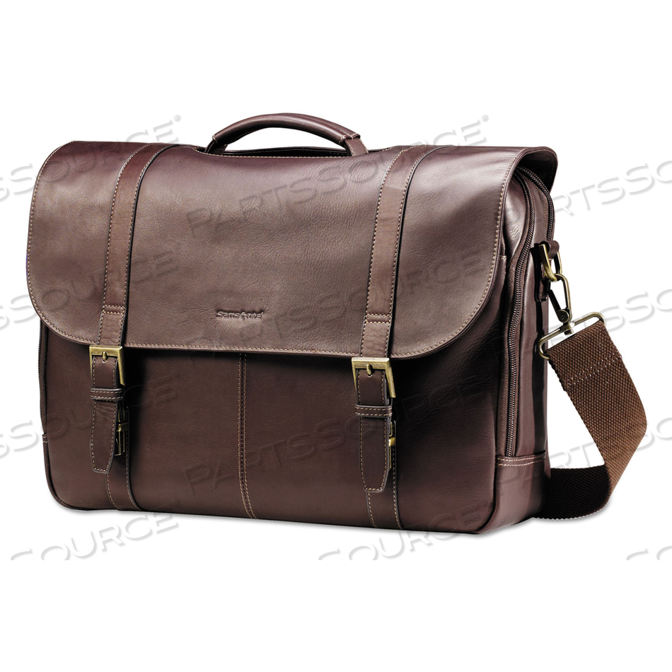 LEATHER FLAPOVER CASE, FITS DEVICES UP TO 15.6", LEATHER, 16 X 6 X 13, BROWN 