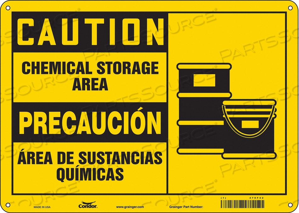 SAFETY SIGN, HORIZONTAL RECTANGLE, NUMBER OF PRINTED SIDES 1, ENGLISH, SPANISH, SIGN FORMAT TRADITIONAL OSHA, SIGN LEGEND CHEMICAL STORAGE A by Condor SAFETY SIGN, HORIZONTAL RECTANGLE, NUMBER OF PRINTED SIDES 1, ENGLISH, SPANISH, SIGN FORMAT TRADITIONAL OSHA, SIGN LEGEND CHEMICAL STORAGE A by Condor