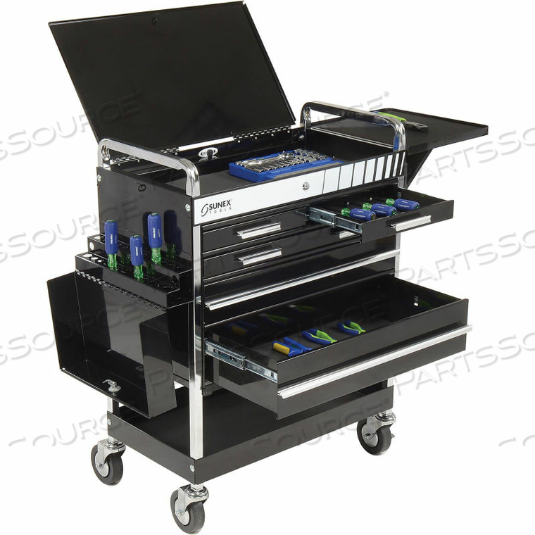 PROFESSIONAL 5-DRAWER BLACK TOOL CART W/ LOCKING TOP, 27"H by Sunex Tools PROFESSIONAL 5-DRAWER BLACK TOOL CART W/ LOCKING TOP, 27"H by Sunex Tools