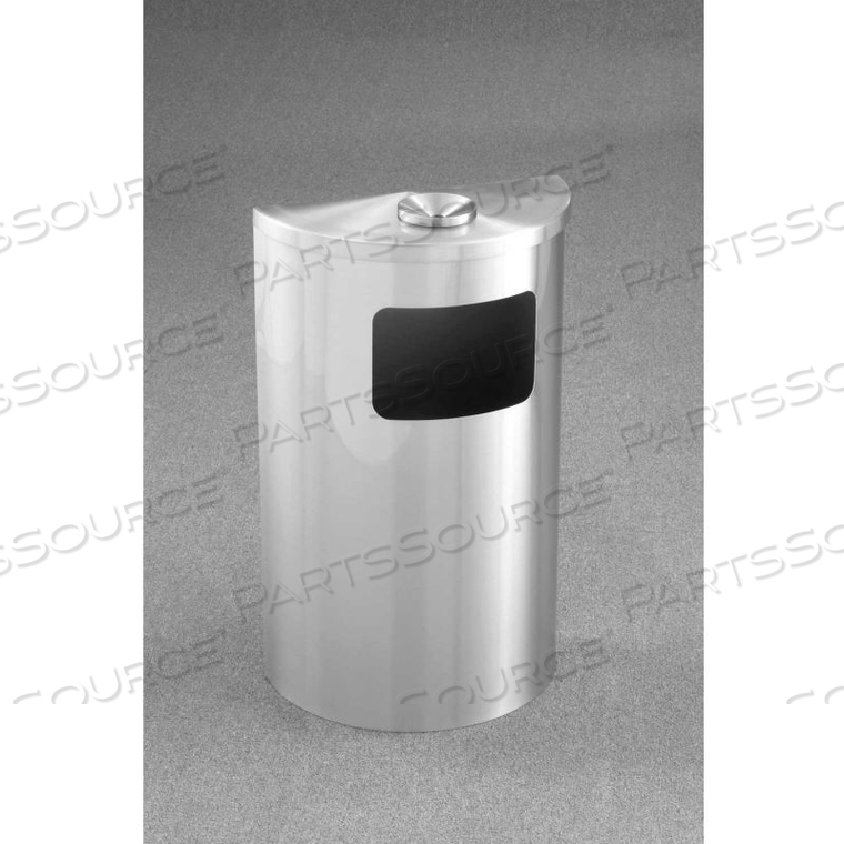 6 GALLON HALF ROUND ASH/URN SIDE OPENING WASTE RECEPTACLE, SATIN ALUMINUM by Glaro Products Inc