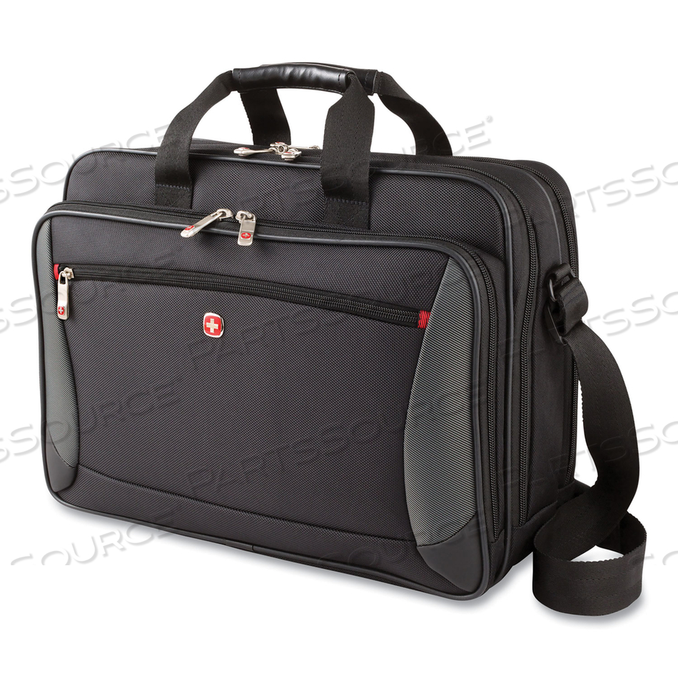 SWISSGEAR MAINFRAME LAPTOP BRIEFCASE, FITS DEVICES UP TO 16", POLYESTER, 15.75 X 6 X 12, BLACK/GRAY 