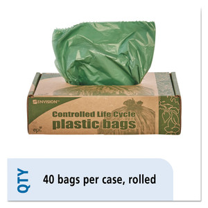 CONTROLLED LIFE-CYCLE PLASTIC TRASH BAGS, 33 GAL, 1.1 MIL, 33" X 40", GREEN, 40/BOX by Envision