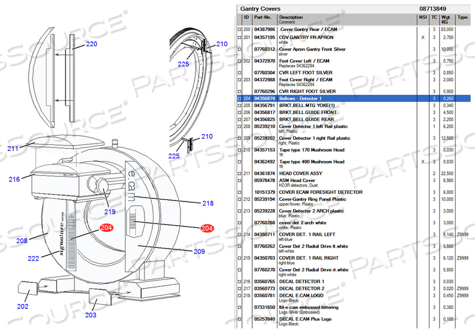 ECAM, DETECTOR, BELLOWS, ECAM, DETECTOR, BELLOWS,