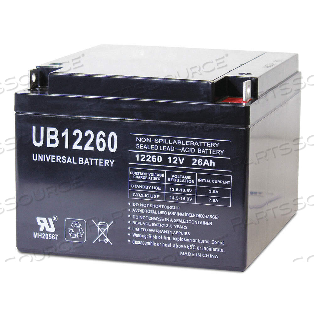 SEALED LEAD ACID BATTERY, 12V DC, 26 AH CAPACITY, 5.04 IN HT, 6.89 IN WD, ABS by Approved Vendor