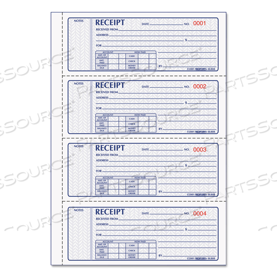 MONEY RECEIPT BOOK, FORMGUARD COVER, THREE-PART CARBONLESS, 7 X 2.75, 4 FORMS/SHEET, 100 FORMS TOTAL by Rediform MONEY RECEIPT BOOK, FORMGUARD COVER, THREE-PART CARBONLESS, 7 X 2.75, 4 FORMS/SHEET, 100 FORMS TOTAL by Rediform