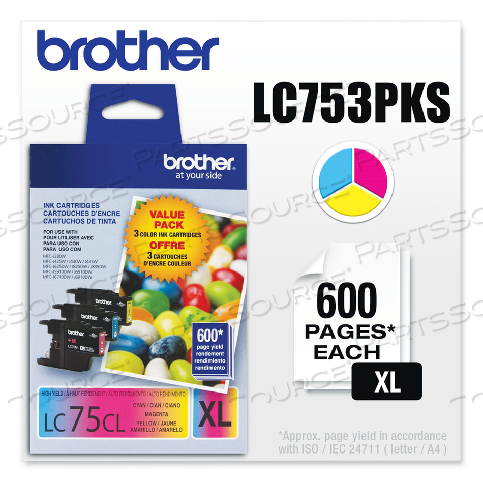 LC753PKS INNOBELLA HIGH-YIELD INK, 600 PAGE-YIELD, CYAN/MAGENTA/YELLOW by Brother LC753PKS INNOBELLA HIGH-YIELD INK, 600 PAGE-YIELD, CYAN/MAGENTA/YELLOW by Brother