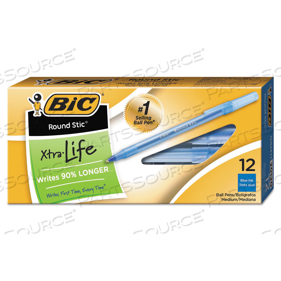 ROUND STIC XTRA LIFE BALLPOINT PEN, STICK, MEDIUM 1 MM, BLUE INK, TRANSLUCENT BLUE BARREL by BIC