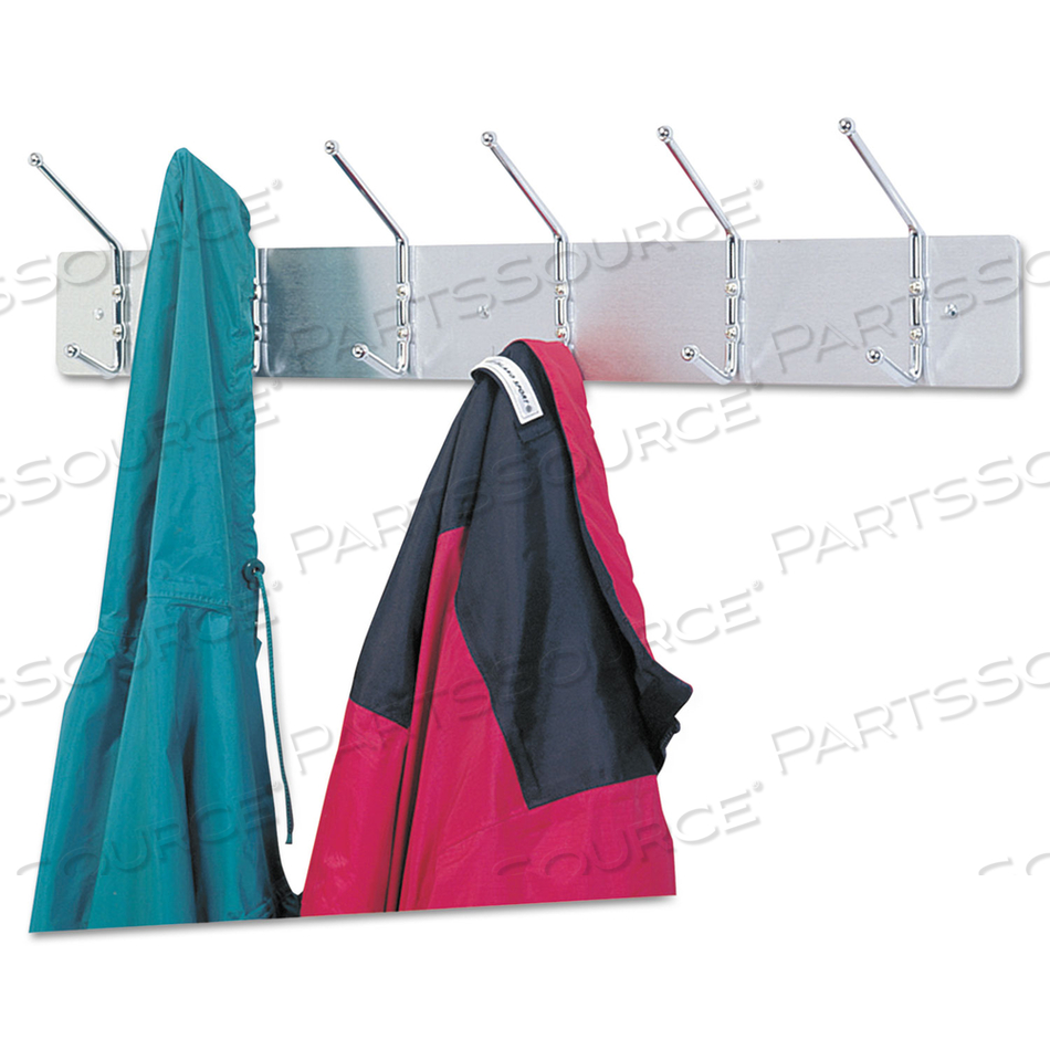 METAL WALL RACK, SIX BALL-TIPPED DOUBLE-HOOKS, METAL, 36W X 3.75D X 7H, SATIN by Safco