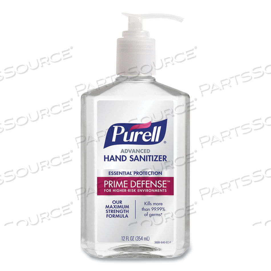 PRIME DEFENSE ADVANCED 85% ALCOHOL GEL HAND SANITIZER, 12 OZ PUMP BOTTLE, CLEAN SCENT by Purell