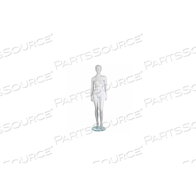 FEMALE MANNEQUIN - MOLDED HAIR, HANDS BY SIDE, LEFT LEG BENT - CAMEO WHITE 